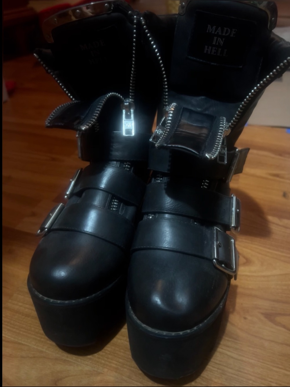 Killstar ‘Made in Hell’ Black Platform Biker Boot with Buckles - Picture 6 of 7